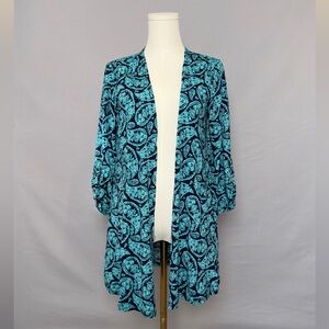 Dear Scarlett Elegant Turquoise and Black Lightweight Paisley Front Open Kimono